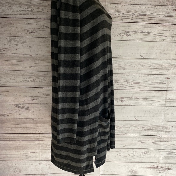 Eileen Fisher Striped Black and Gray Long Sleeve Pockets Women's Tunic Dress L - Picture 2 of 9